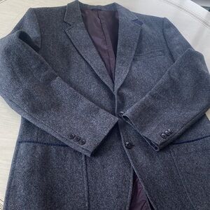 Vintage 100% wool tweed herringbone blue blazer suit jacket old money business